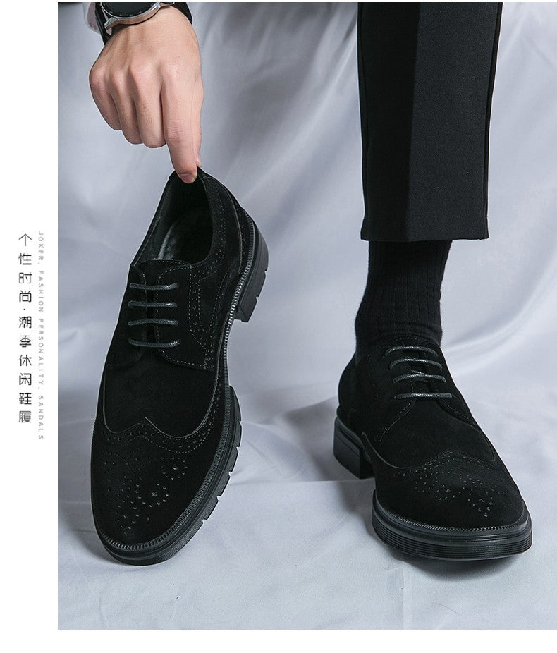 New 46 large size abrasive leather Brock carved business dress shoes for men round head lace-up casual shoes