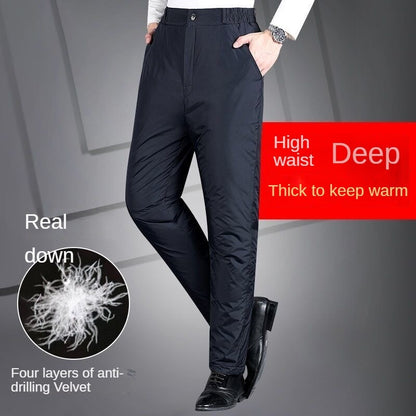 Calça Masculina Grossa de Inverno Corta-vento Quente Reta Acolchoada Algodão Elástico Forrada de Lã para Uso Externo