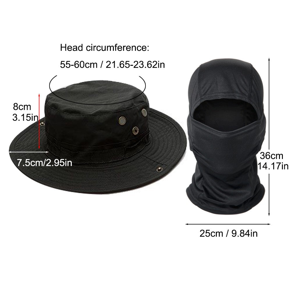 Conjunto 2 Peças Balaclava Chapéu de Aba Larga Conjunto Misto Chapéu Boonie Masculino Proteção Solar Caminhada Acampamento Pesca Chapéu de Sol Pescador