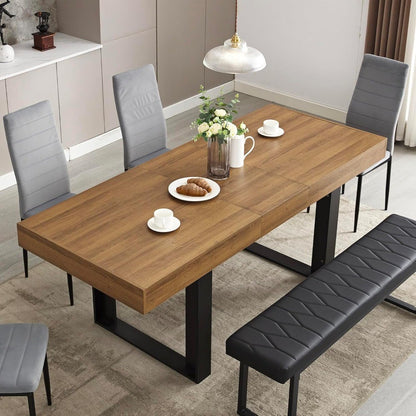 63”-79” Extendable Dining Room Table, Modern Farmhouse Wooden Kitchen Table, Long Expandable Dining Table for 6 8 10