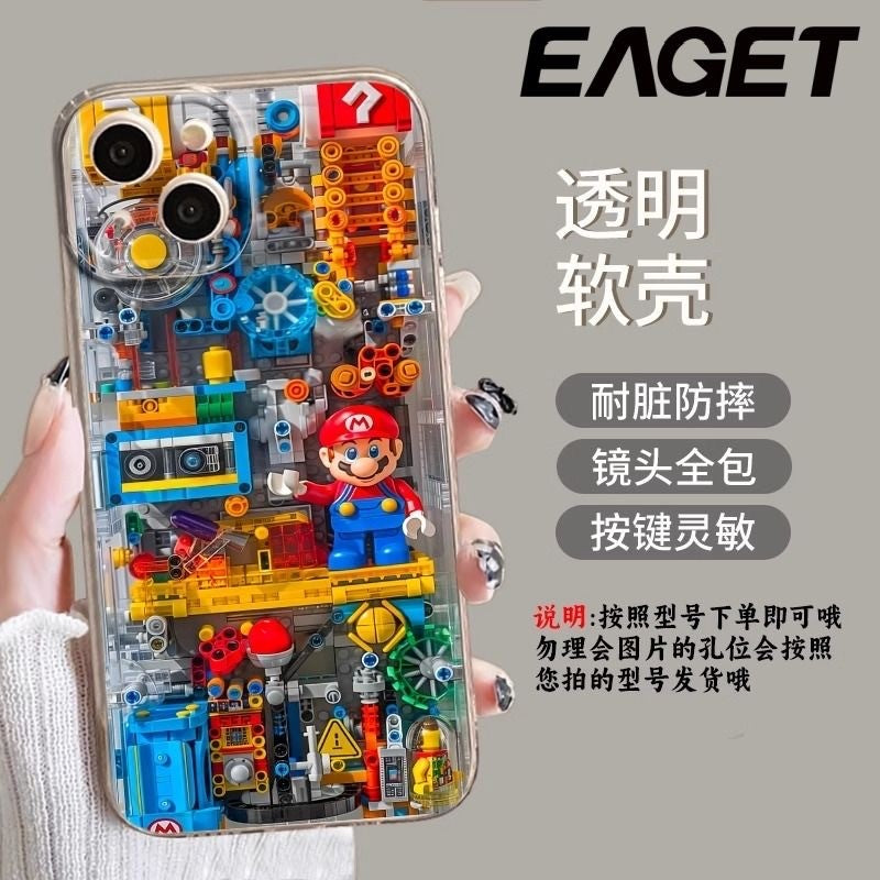 Fashion Building Blocks M-Marios Phone Case For iPhone 17 16 15 14 13 12 11 Mini Pro Max XR XSMax 8 Plus SE20 Transparent Cover