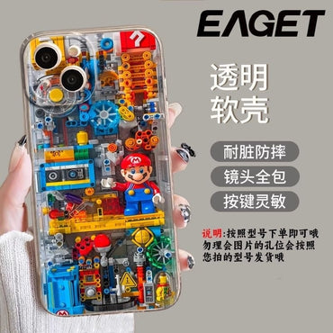 Fashion Building Blocks M-Marios Phone Case For iPhone 17 16 15 14 13 12 11 Mini Pro Max XR XSMax 8 Plus SE20 Transparent Cover