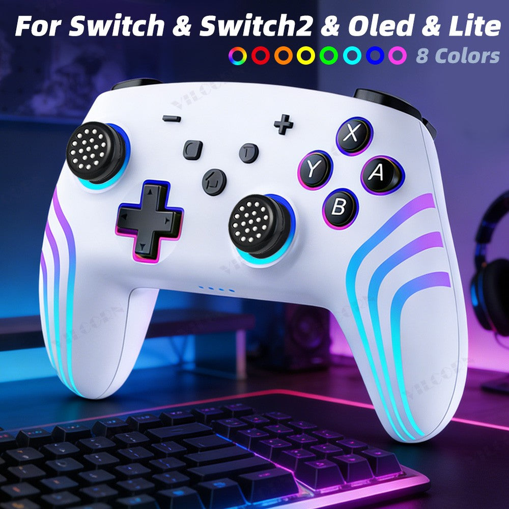 Wireless Gamepad For Switch 2 Pro Controller with Thumbstick Caps RGB Light 6-Axis Gyro Motion Sensing Vibration Joystick for PC