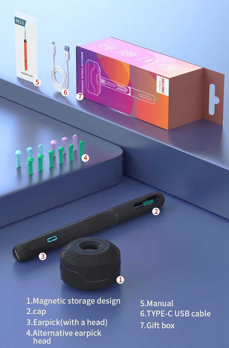 Conjunto de Limpeza de Ouvido com Câmera, Hastes para Ouvido, Otoscópio, Carregamento USB C, Ferramenta de Remoção de Cera com Endoscópio, Câmera Mini de Limpeza de Ouvido, Conjunto de Limpeza de Ouvido