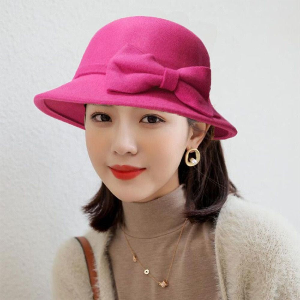 Elegant Brim Bowler Fedora Hats Church Bowler Cloche Hats Women Vintage Retro Hat Autumn Winter Warm Hat Wool Felt Bucket Cap