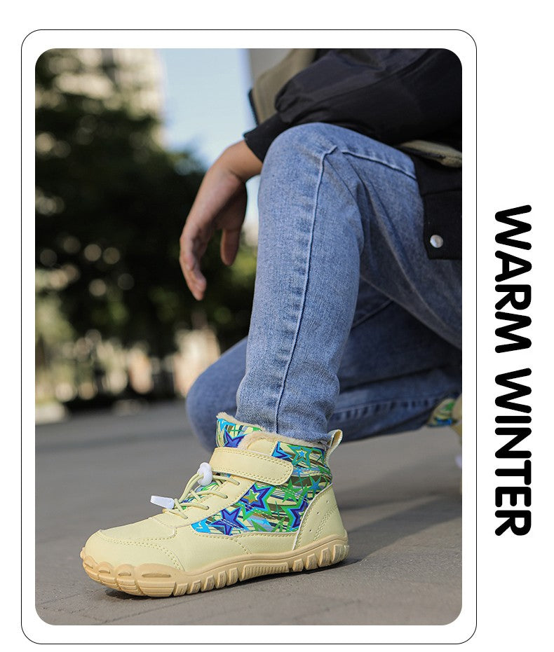 Waterproof Kids Barefoot Snow Boots 2025 New Wide Toe Winter Warm Fur Lined Shoes for Boys Girls Cold Weather Outdoor Sneakers