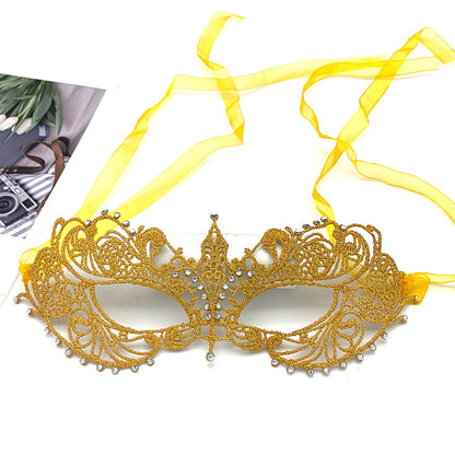 Makeup Ball Hollow Lace Face Mask With Ribbon Princess Masquerad Cosplay Prom Props Costume Female Sexy Diamonds Eye Mask