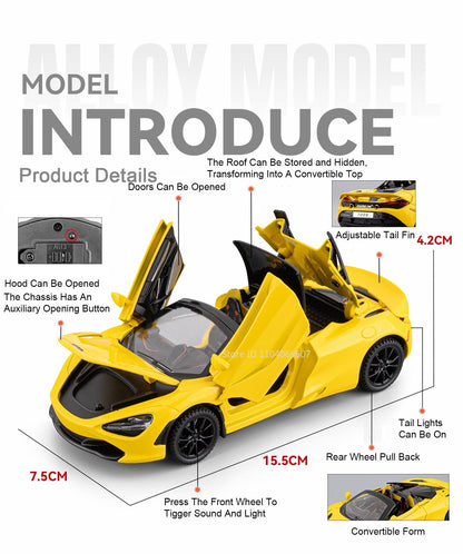 1:32 720S F1 Modelo Miniatura Carros Esportivos Liga Fundida Ornamento Supercarros Som Luz Portas Abertas Puxar Para Trás Presentes Infantis