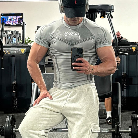 New YOUNG LA Men's Fitness Sports T-shirt Tights Men High Elastic Training Clothing Short Sleeve Tops Fitness Thirts For Men