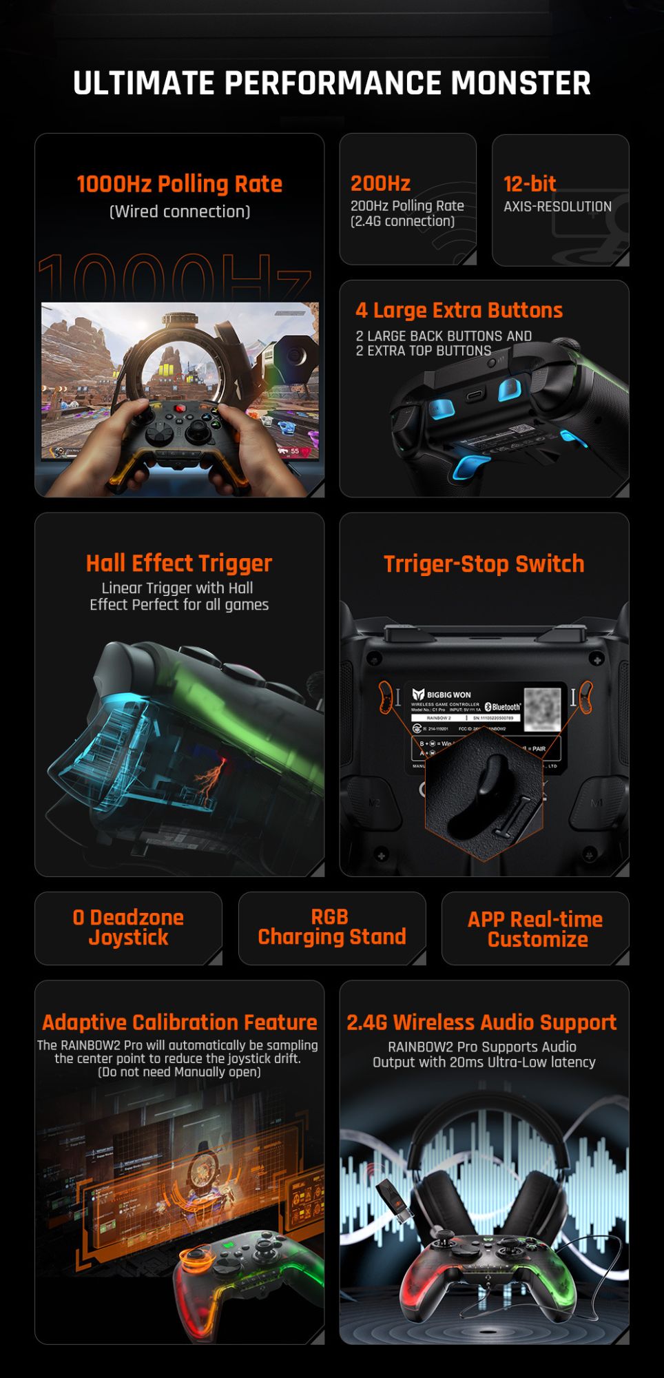 Original BIGBIG WON Rainbow 2 Pro Elite Game Controller Wireless Bluetooth Gamepad FPS Handle Joystick For PC/Switch/ANDROID/IOS