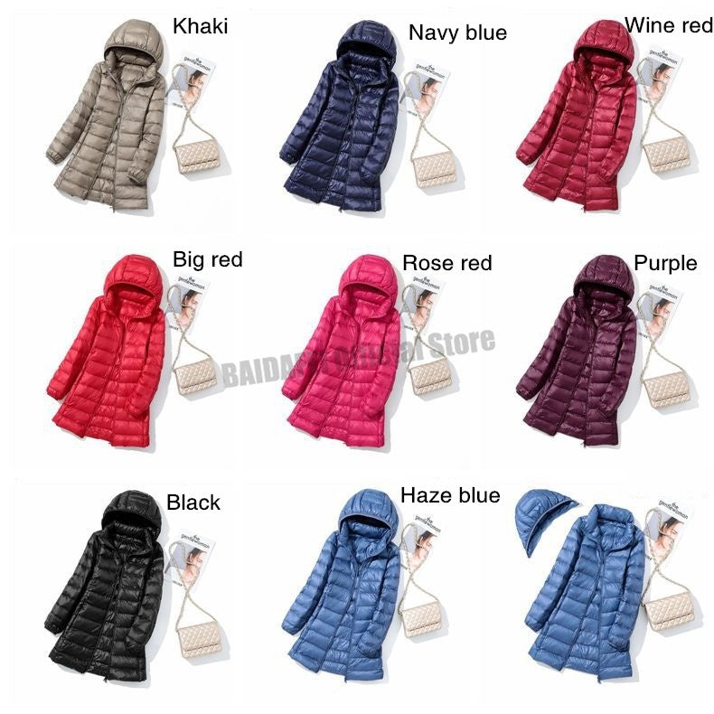 Oversized Womens Down Jackets 2023 New Arrivals  Autumn/Winter Female Long Slim Fit Hat Detachable  Skirt Coat Portable Outwear