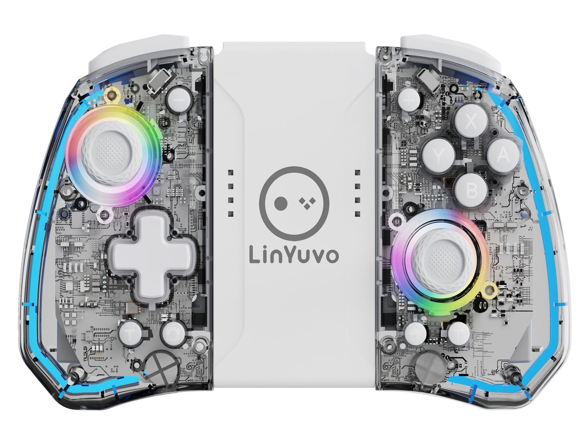LinYuvo KS40 Transparent Wireless Gamepad for Switch/OLED with 8 Color LED,Turbo Function.Controller Joystick for Switch Lite