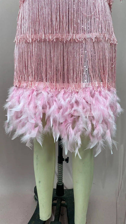 2024 Summer New Fashionable Framed Sequins Feather Patchwork Dress Colorful Amazon Direct Sales Women's Sleeveless Dress