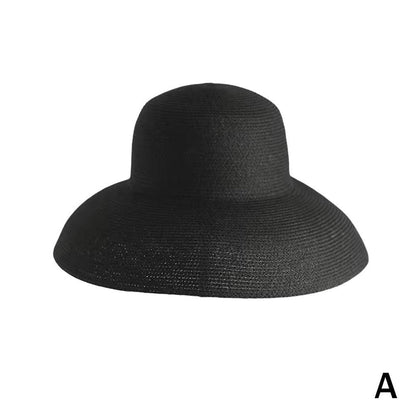 Women Panama Straw Hat Summer Sun Hats Solid Plain Elegant Wide Brim Hat Sunscreen Hepburn Style Beach Hat For Outdoor