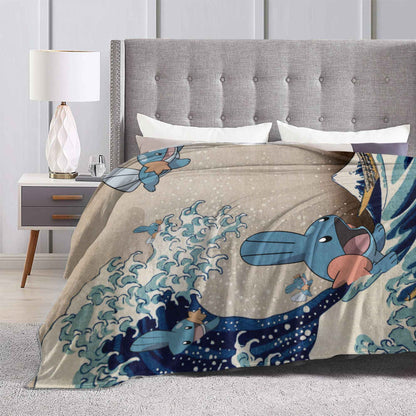 Pokemones Mudkip Wave Blanket Flannel All Season  Breathable Super Soft Throw Blanket for Home Couch Quilt