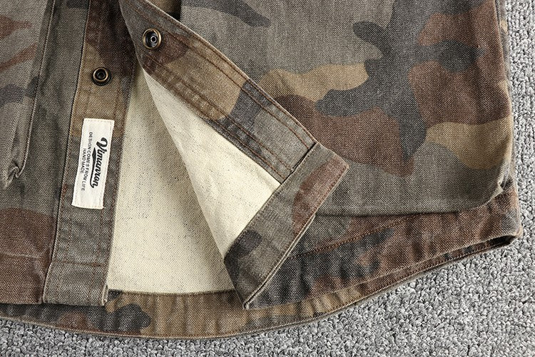 Three-dimensional pocket design all cotton bead sail woven washed old cargo shirt male army fan outdoor trend coat