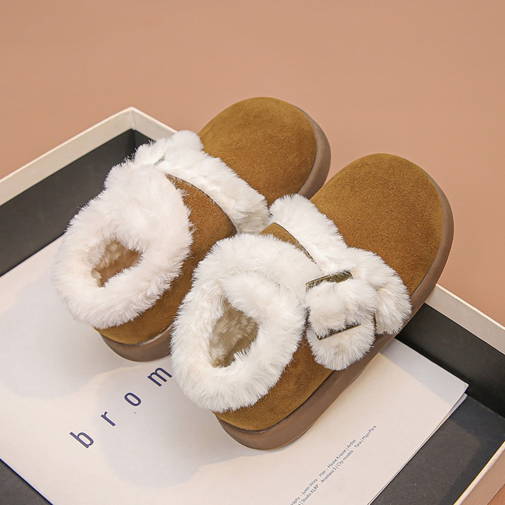 Winter Fur Boots For Girls Thick Warm Children's Plush Snow Boots Soft Warm Velvet Cotton Shoes Winter Kid's Padded Boots