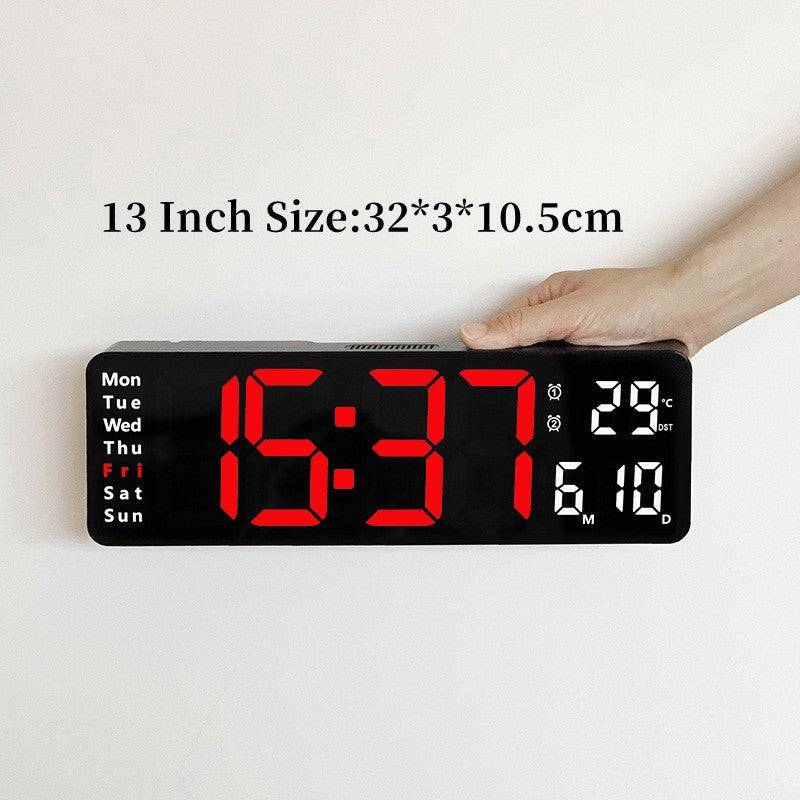 Large Digital Wall Clock Temp Date Week Display Remote Control Power Off Memory Table Clock Wall-mounted Dual Alarms LED Clocks