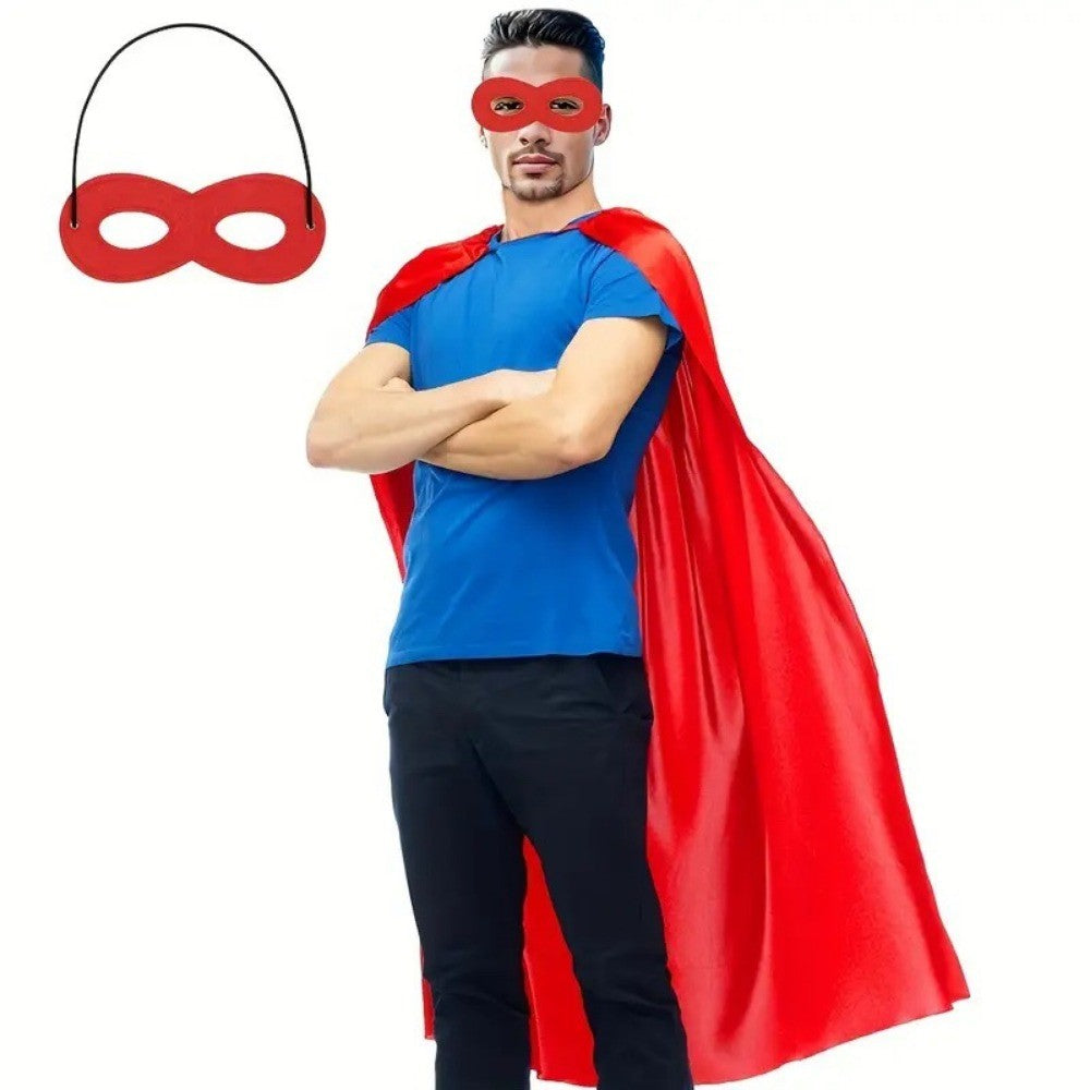 2Pcs/Set Solid Color Adult Superhero Cape with Eye Mask Cosplay Costume Dress Up Halloween Superhero Cloak Includes Eye Mask