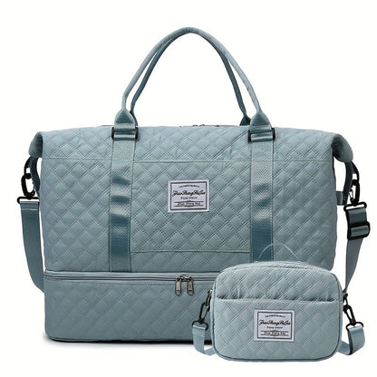 2pcs/set Large Capacity Travel Duffle Bag, Sports Fitness Gym Yoga Tote, Weekender Overnight Bag & Makeup Bag for Women