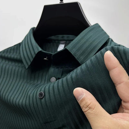 Men's Ice Silk Polo Shirt, Lapel, Hollow, Short-Sleeved, Breathable, Business Fashion T-Shirt, Men's Brand Clothing, Summer, New