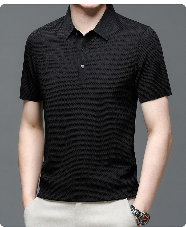 ?High-quality?Asian Sizes Summer New Men's Lop-up Hollow Short-sleeved Polo Shirt Ice Silk Business Casual Sweat-absorbing Top