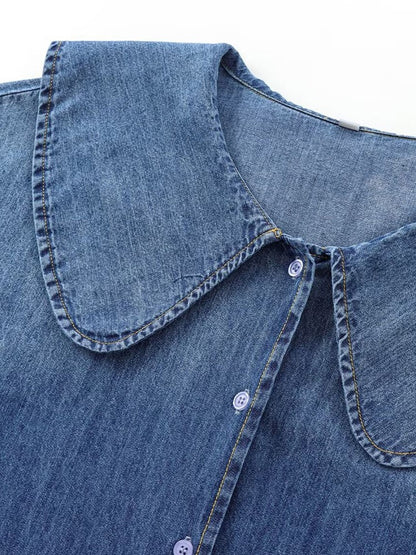 DiYiG  WOMAN 2024 Autumn and Winter New Fashion Lazy Style Denim Shirt Chic Doll Collar Button Versatile Top Blouses Mujer