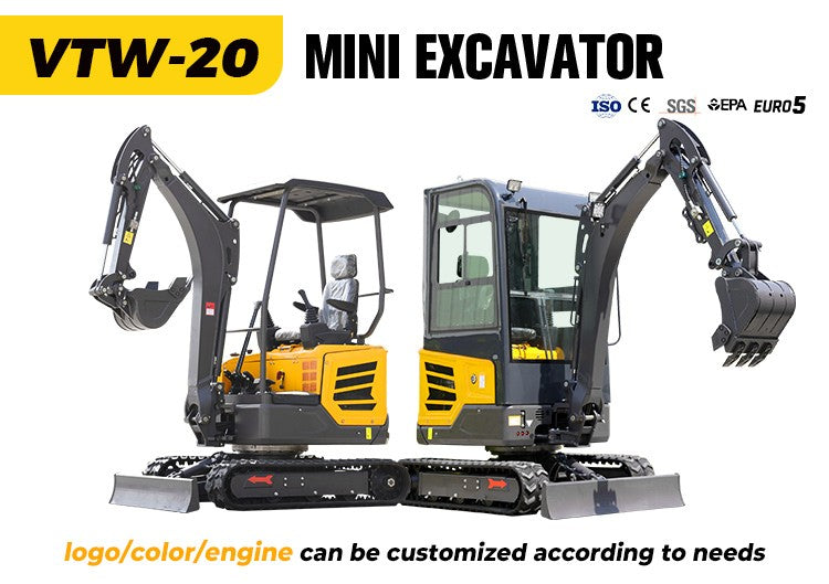 Mini Escavadeira 1 Ton Motor Kubota EURO 5 China Barato 2 Ton Escavadeira de Esteira 1.8 Ton para uso doméstico Escavadeira agrícola de 3 Ton para venda personalizada