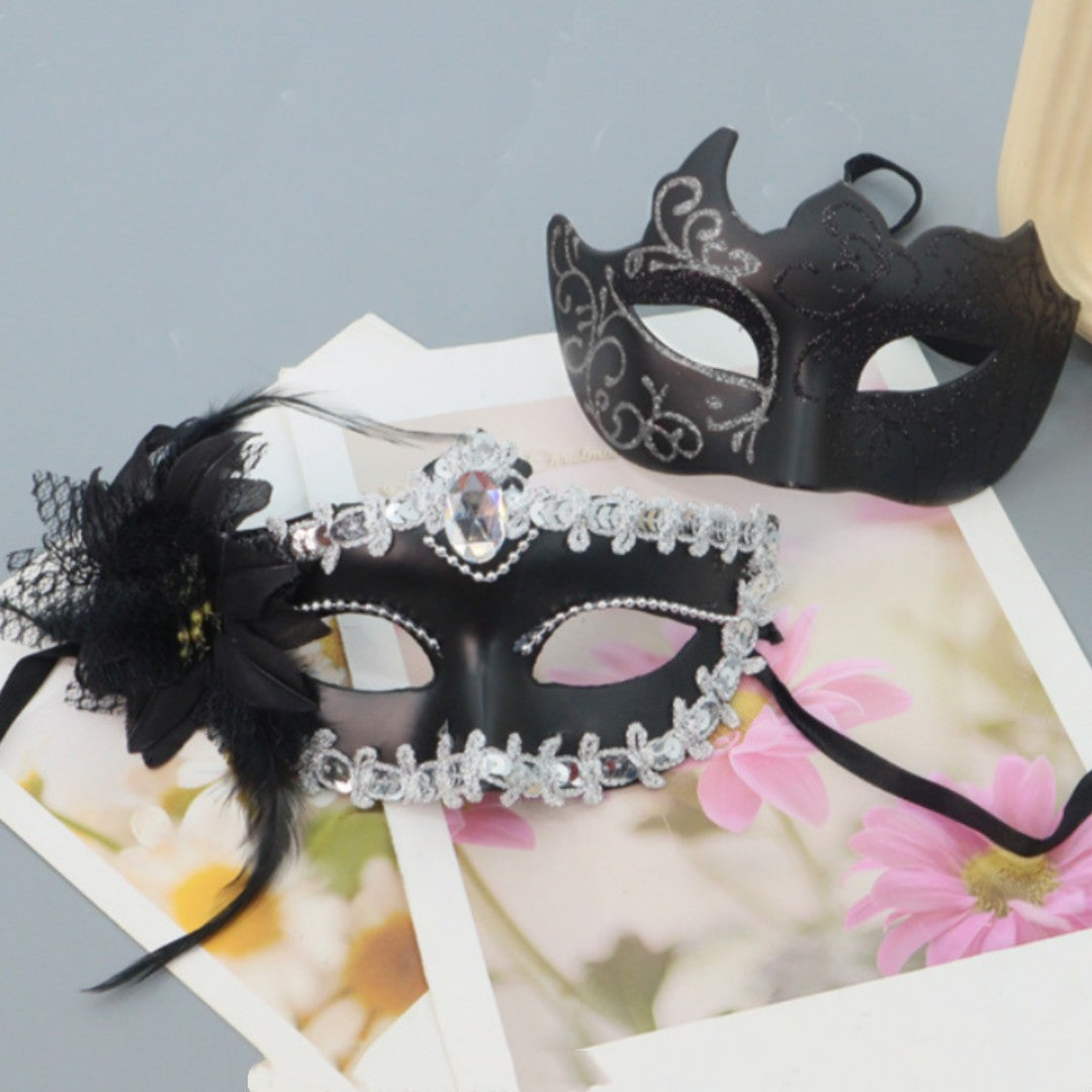 2Pcs Men Women Half Face Masks Couple Masks Sexy Painted Masquerade Mask Wedding Carnival Performance Costume Prom Party Supply