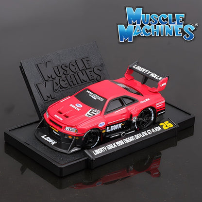 Maisto 1:64 Muscle Machines Nissan Skyline GT-R R34 Carro Modelo Diecast Escala American Monster Transport Figura Brinquedo Menino