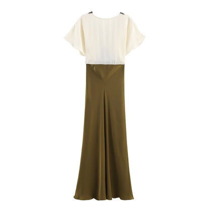 BSAY lace splice Satin dress 2025 autumn new side zip chic female French elegant long dress sexy V-neck banquet evening mujer