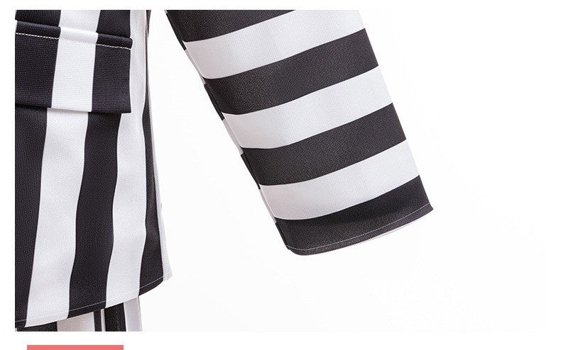 Dashing Suit Cosplay Costume Boys Girls Black and White Striped Coat+Pants Halloween Carnival Dress Up Party Costume Scary Ghost