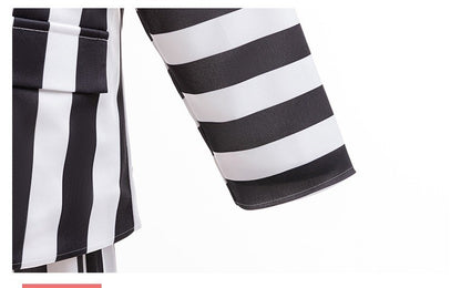 Dashing Suit Cosplay Costume Boys Girls Black and White Striped Coat+Pants Halloween Carnival Dress Up Party Costume Scary Ghost