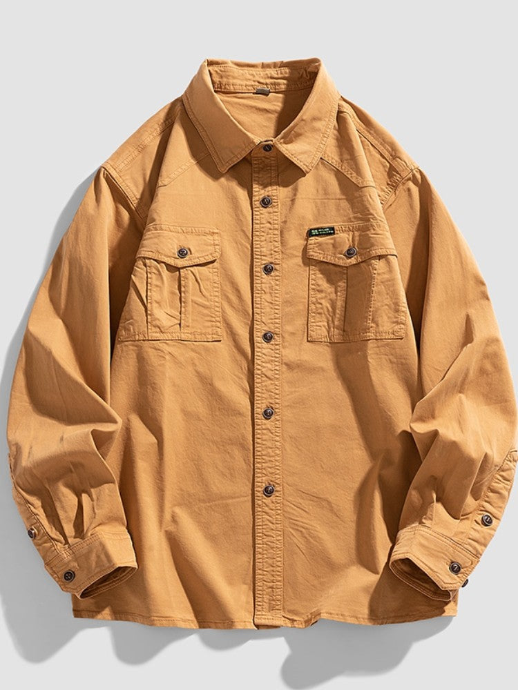 2024 New 95% Cotton Men's Shirt Camouflage Long Sleeve Drop Shoulder Button Pockets Cowboy Loose Casual Work Jeans Shirts