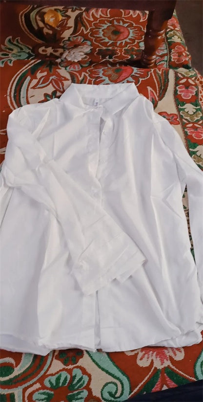 Elastic Cotton White Shirt Women's Spring and Autumn Basic Korean Version Loose Casual Shirt Work Professional Top