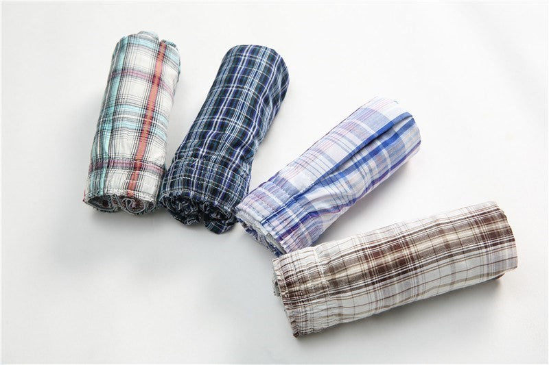 4Pcs Boxer Men Underwear Cotton Man Short Breathable Plaid Woven Shorts Boxer Male Underpants Plus Size Pajamas Sleep Bottoms