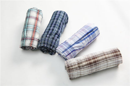 4Pcs Boxer Men Underwear Cotton Man Short Breathable Plaid Woven Shorts Boxer Male Underpants Plus Size Pajamas Sleep Bottoms