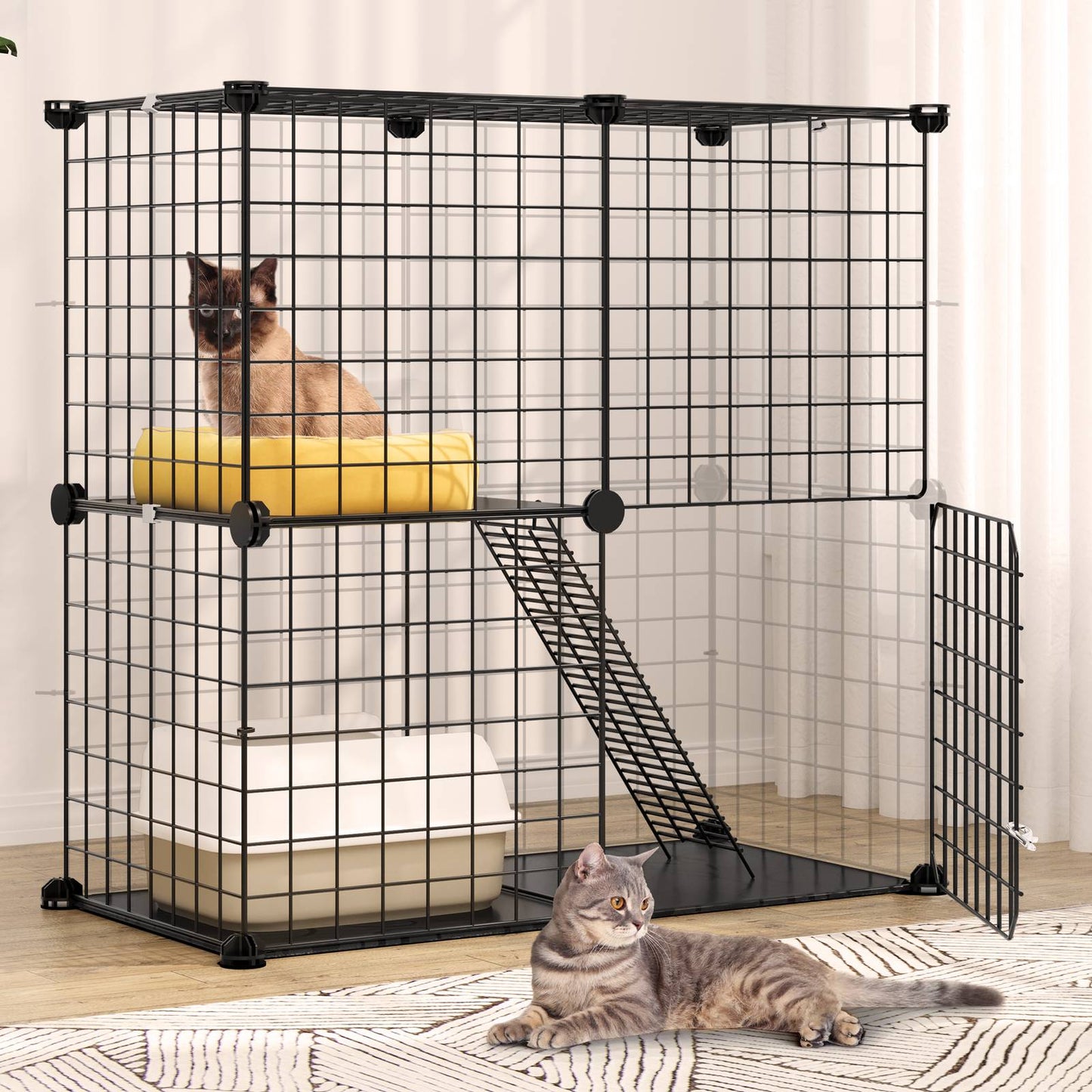 Gaiola de Gato de 2 Andares para Ambientes Internos, Cercadinho DIY para Gatos, Gaiola para Gatinhos para 1-2 Gatos