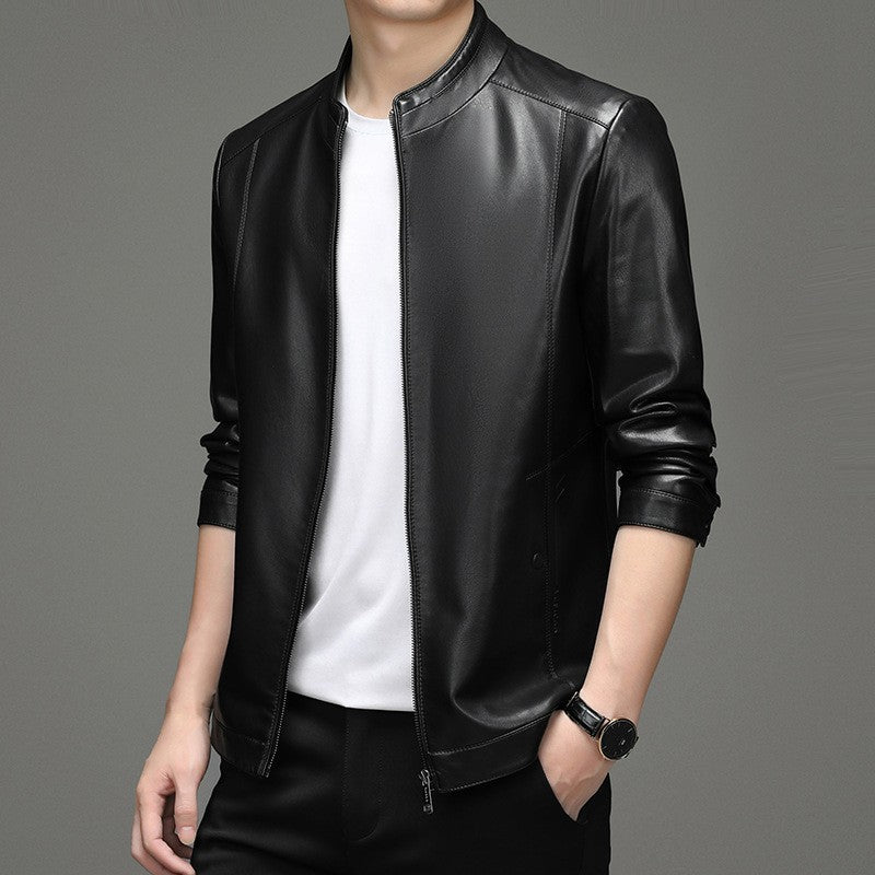 Spring and Autumn New Men's Lapel Leather Jacket Male Business Casual Middle-aged Men's Handsome Short Leather Coat Jackets 2025