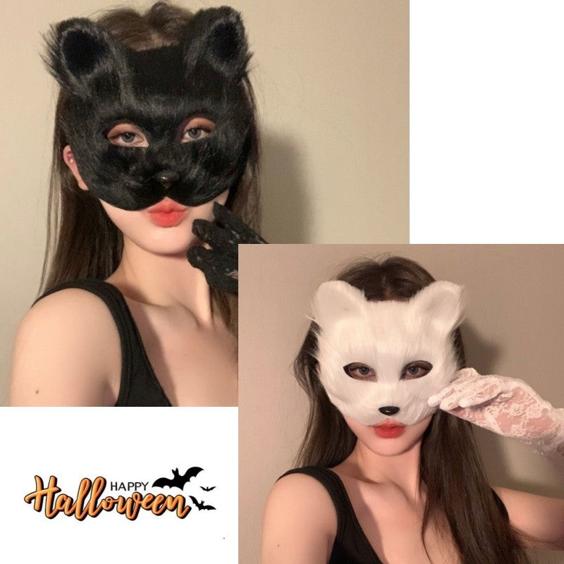 Fox Shape Face Eye Mask Christmas Carnival Party Cosplay Cat Animal Hair Mask Halloween Costume Props Makeup Plastic Face Mask
