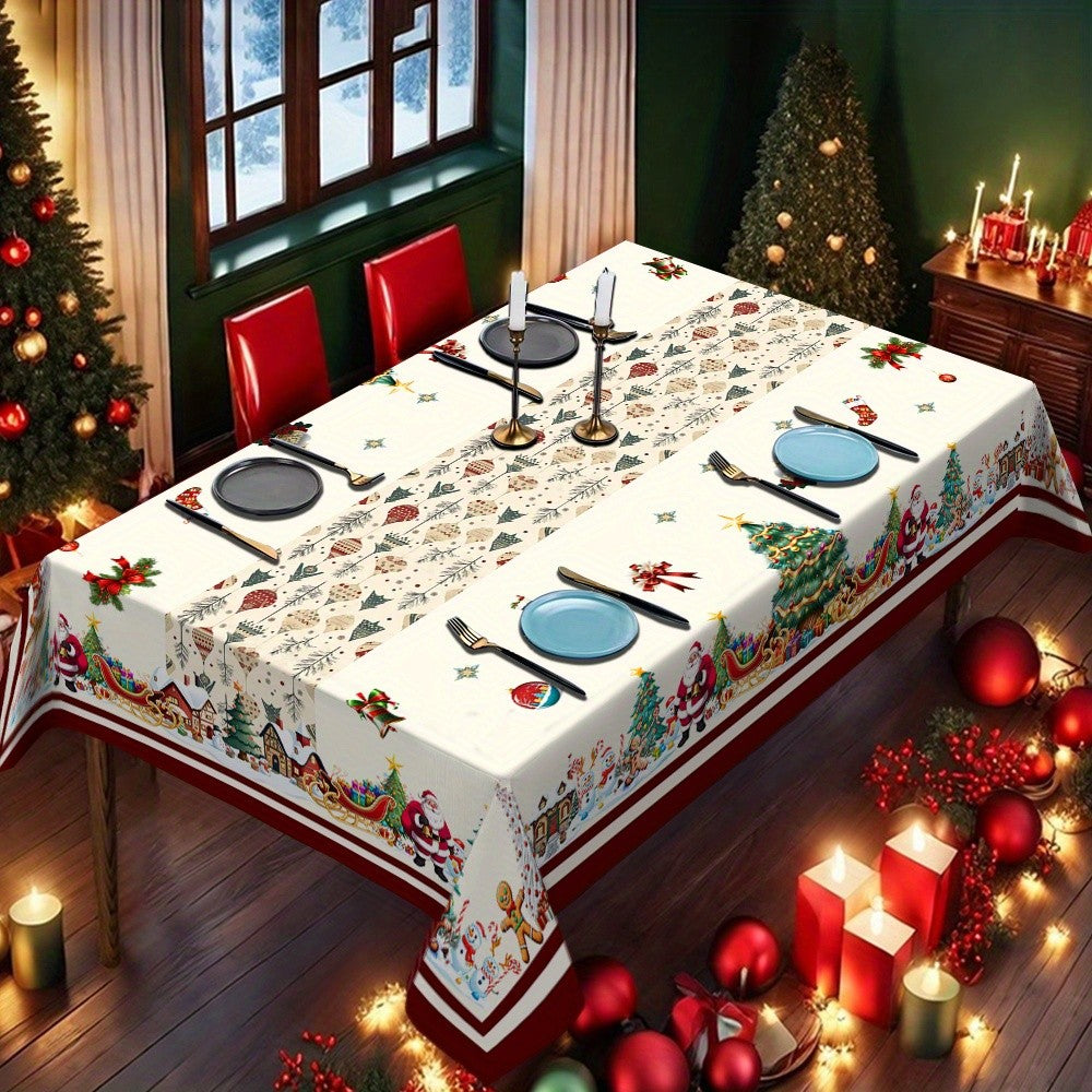 Christmas Trees Santa Print Tablecloth for Table Decor Winter Gingerbread Man Kitchen Dining Table Cloth Christmas Decorations