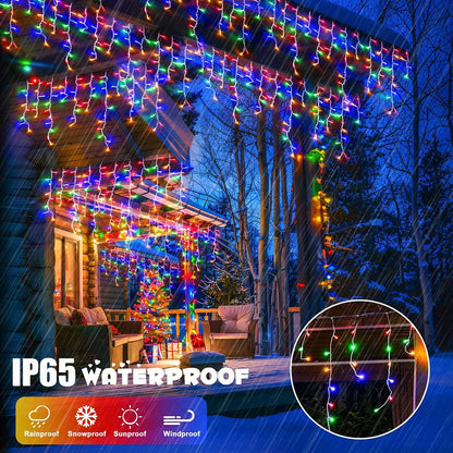 Solar Curtain Icicle Lights IP65 3.5M Outdoor Eaves Decoration Lights 8 Modes Wedding Christmas Party Garden Fairy Lights String