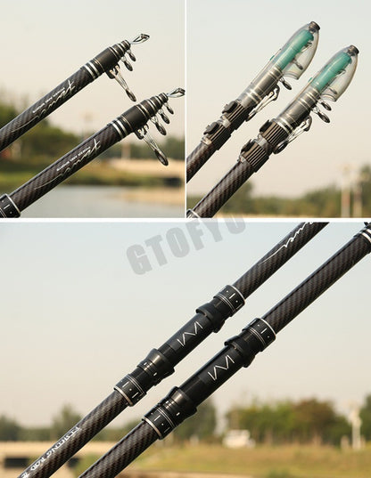 Cana de Pesca Telescópica de Carbono Portátil de 3,0M-4,5M, Vara de Pesca Giratória para Barco, Água Salgada, Água Doce, Surfcasting, Baitcasting