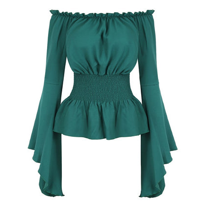Renaissance Off Shoulder Long Sleeves Corset Blouse Women Medieval Victorian Costume Gothic Pirate Shirt Plus Size Boho Top