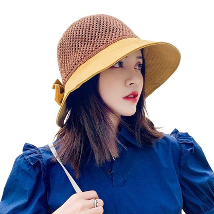 Summer Women Bucket Hat Anti-UV Sun Hats Soft Portable Wide Brim Outdoor Beach Hat Panama Cap With Storage Bag