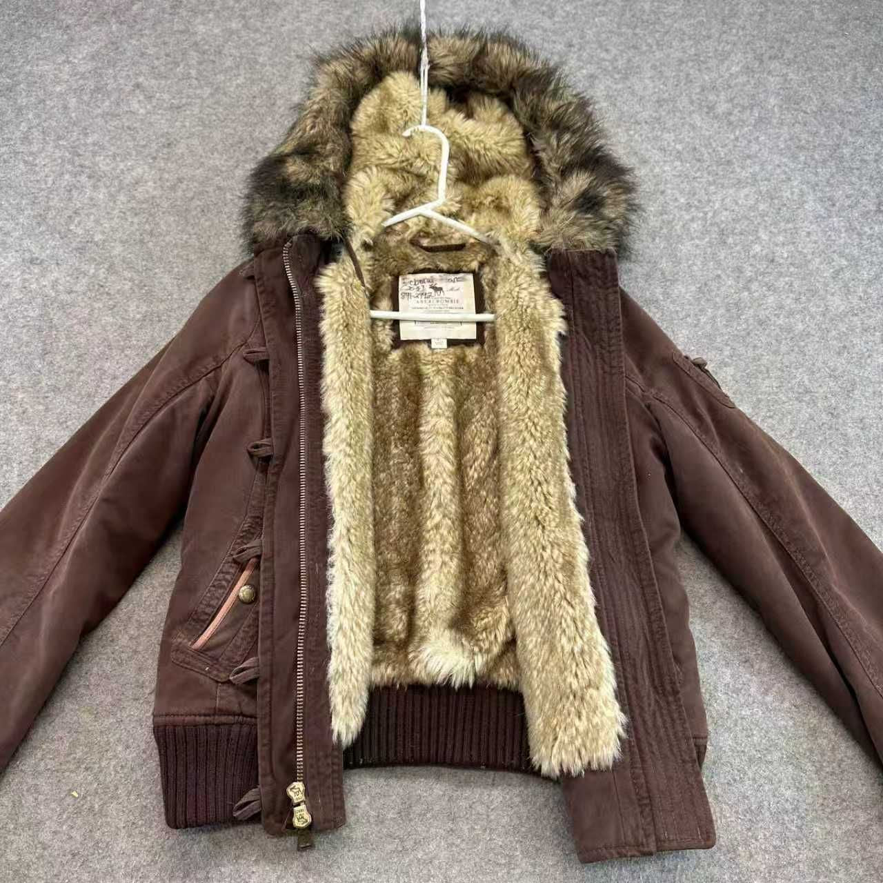 Y2K Vintage Autumn and Winter Lamb Fleece Lining Jackets Women's Cotton Brown Zipper Hooded Jacket Fur Collar Keep Warm Coat