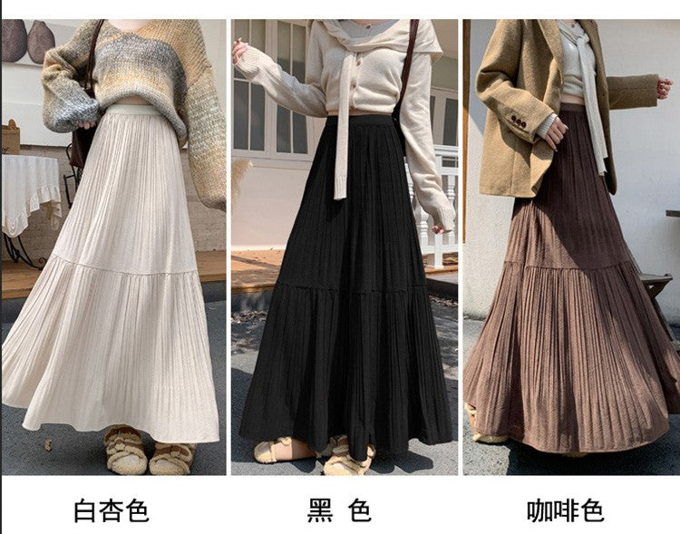 Pleated half skirt for women in autumn and winter 2025 new high waist slimming casual versatile A-line umbrella long skirt