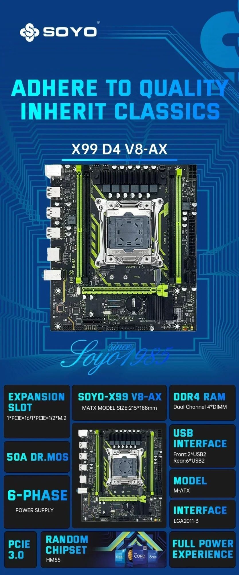 Conjunto de Placa-Mãe SOYO X99 com CPU Xeon E5 2630 V4 LGA2011-3 DDR4 16GB (1*16GB) RAM 2133MHz NVME M.2 Acessórios de Computador SATA