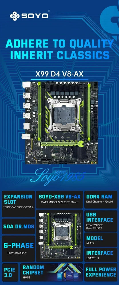 Conjunto de Placa-Mãe SOYO X99 com CPU Xeon E5 2630 V4 LGA2011-3 DDR4 16GB (1*16GB) RAM 2133MHz NVME M.2 Acessórios de Computador SATA
