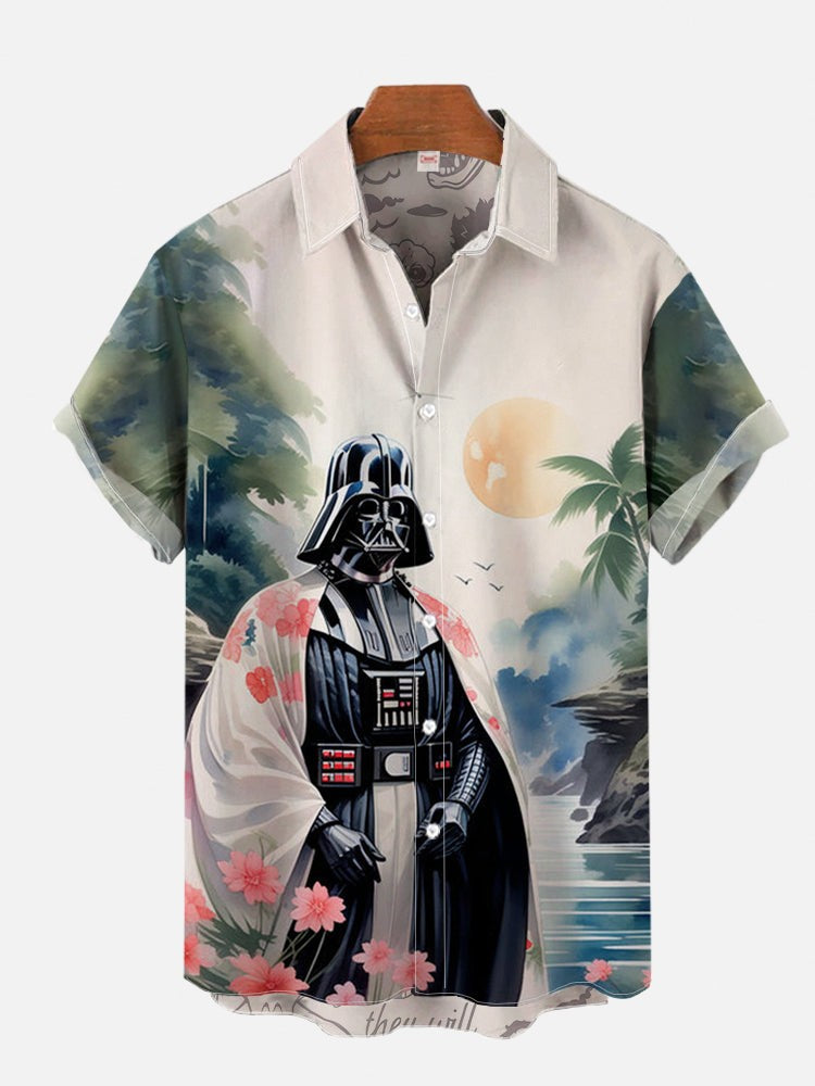 2024 Fashion Ukiyo-E Tropical Floral And Sci-Fi Space Samurai Printing turndown Collar Hawaiian Short Sleeve Shirt casual shirts
